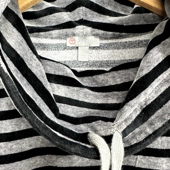Talbots Velour Velvet Stripe Funnel Neck Pullover Sweatshirt Tunic Top Sweater M - Picture 10 of 11